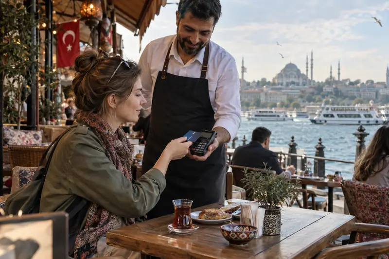 Redaktionelle Illustration: Kreditkarte in der Türkei: Bezahlen und Geld abheben