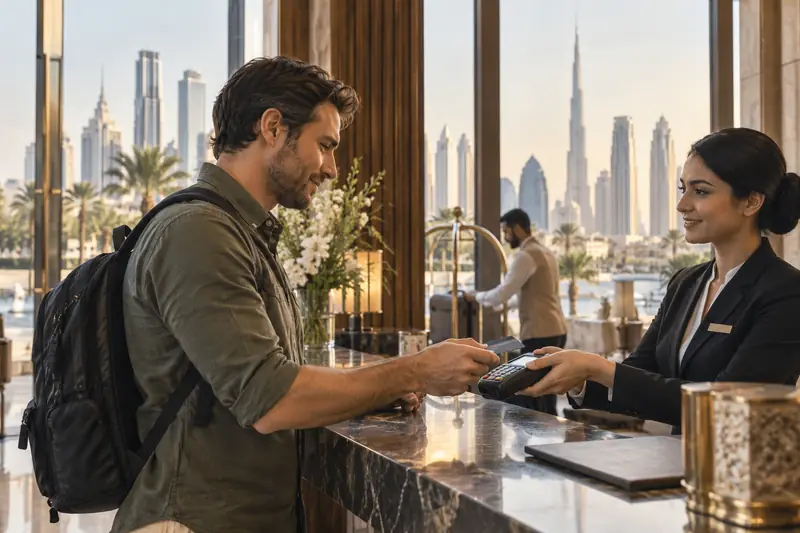 Redaktionelle Illustration: Kreditkarte in Dubai: Bezahlen und Geld abheben